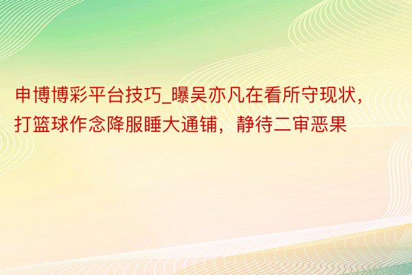 申博博彩平台技巧_曝吴亦凡在看所守现状，打篮球作念降服睡大通铺，静待二审恶果