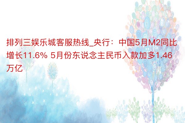 排列三娱乐城客服热线_央行：中国5月M2同比增长11.6% 5月份东说念主民币入款加多1.46万亿